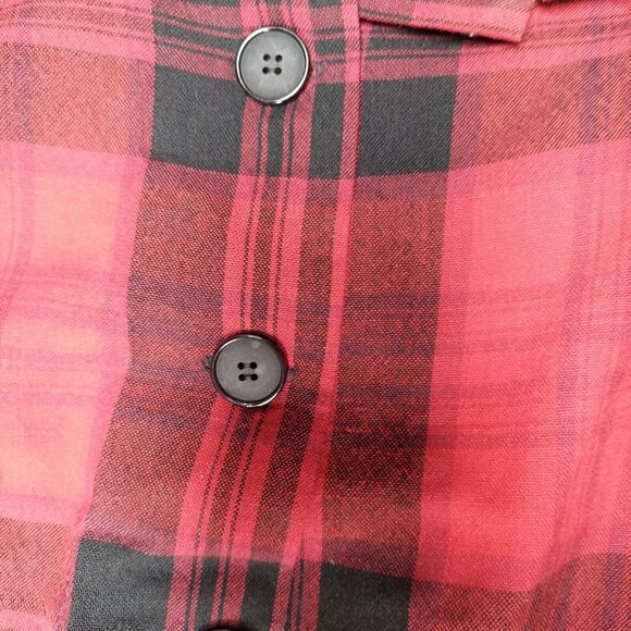 Women's Pure Wool Red Black Plaid Fit & Flare Long Sleeve Shirt Dress Casual - Picture 6 of 7